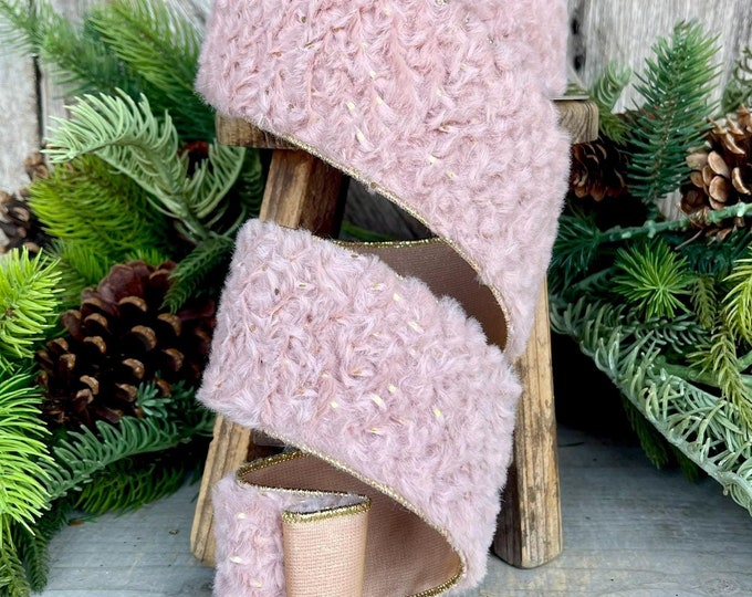 2.5” Pink Fur Wired ribbon, Farrisilk Ribbon, Pink Ribbon, Pink Furry Ribbon, Pink Jeuju RIbbon, Christmas Tree Ribbon, RS120-08