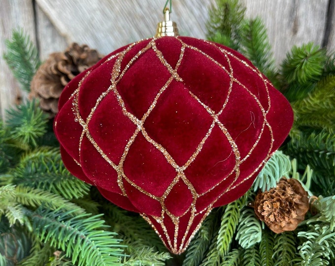 6" Burgundy Velvet Ornament, Burgundy Velvet Kismet Ornament, Christmas Ornament, Finial Ornament, Velvet Ornament, Burgundy Ornament