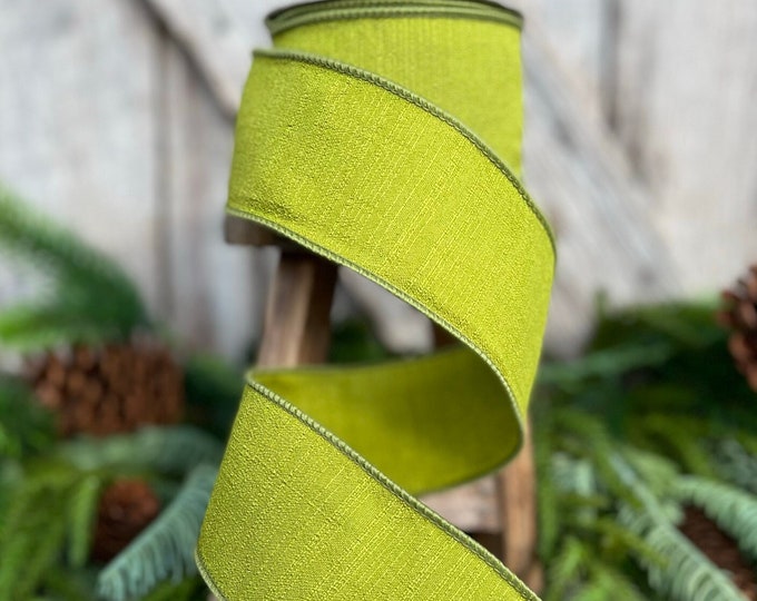2.5" Olive Ribbon, Farrisilk Shabby Silk, 2.5 inch ribbon, olive green ribbon, mossolive ribbon trim, wired ribbon, wreath supply, Christmas