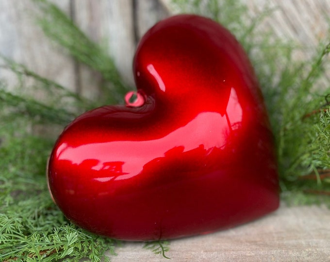 8" Red Heart Ornament, Farrisilk Heart Ornament, Valentine Heart, Wreath Attachment, Candy Apple Heart, Heart Ornament, Heart Decor