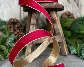 1" Red Gold Velvet Ribbon, Red Velvet Ribbon, Christmas RIbbon, Red and Gold Velvet Ribbon, Designer Ribbon, Gift Wrap Ribbon, Christmas