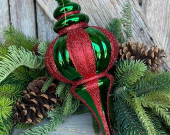 8" Red Green Finial, Red Green Ornament, Finial Ornament, Shatterproof Ornament, Striped Ornament, Christmas Ornament, 84910RDGN