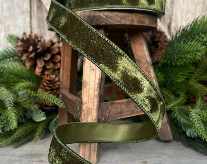 1" Forest Green Velvet Ribbon, Farrisilk Ribbon, Wired Ribbon, Christmas Ribbon, Moss Green Ribbon, Silken Velvet, Olive Green Ribbon, Wired