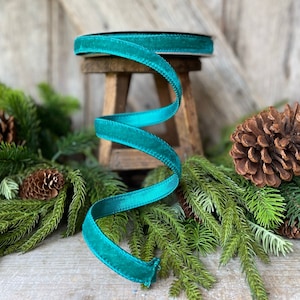 3/4&quot; Teal Velvet Luster RIbbon, Farrisilk Ribbon, Velvet RIbbon, Wired RIbbon, Designer RIbbon, Velvet Ribbon, Christmas Velvet, Teal