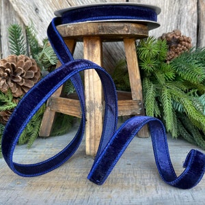 3/4&quot; Navy Blue Velvet Ribbon, Velvet Ribbon, Farrisilk Wired Velvet Ribbon, wired,  Christmas Blue Velvet Ribbon, Nutcracker Blue Ribbon