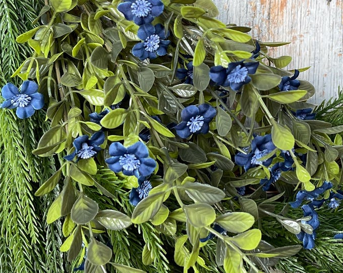 16" Blue Floral Bush, Blue Flower Bush, Fall Floral, Christmas Floral, 85152-BL