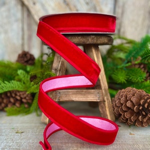 1&quot; Red Pink Velvet, Farrisilk Ribbon, Wired Ribbon, Pink Ribbon, Pink Red Ribbon, Designer Ribbon, Narrow RIbbon, Christmas, RK740-02