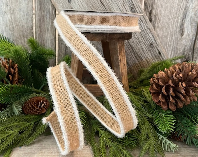 1" Frosty Burlap, Farrisilk Ribbon, Christmas Ribbon, Wired Ribbon, Fuzzy Edge Ribbon, Christmas Tree Ribbon, Wreath SUpply, Craft Suppy