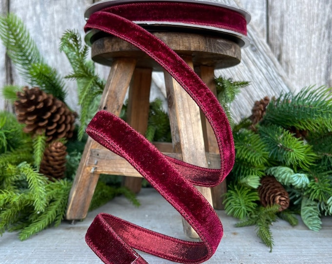 3/4” Burgundy Velvet Ribbon, Farrisilk ribbon, Velvet ribbon, Christmas Ribbon, Wired Ribbon, maroon velvet, Velvet ribbon, Christmas tree