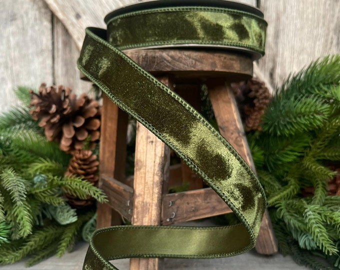 1" Forest Green Velvet Ribbon, Farrisilk Ribbon, Wired Ribbon, Christmas Ribbon, Moss Green Ribbon, Silken Velvet, Olive Green Ribbon, Wired