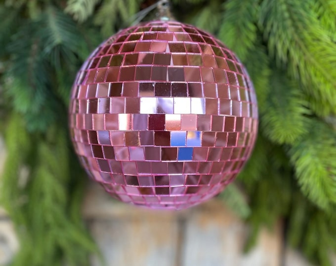 6" Pink Disco Ball Ornament, Pink Ball Ornament, Pink Christmas Ornament, Pink MIrror Ball Ornament, Pink Christmas Tree Decor
