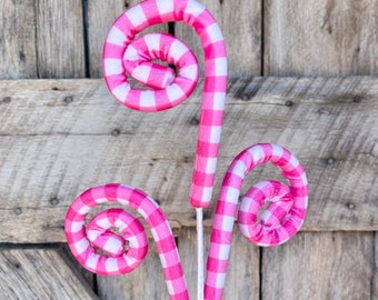 28" Hot Pink Gingham Curly Spray, Wreath Supply, Easter Spray, Wreath Supply, Craft Supply, Hot Pink Spray Pick, Vase Filler, 63424BT