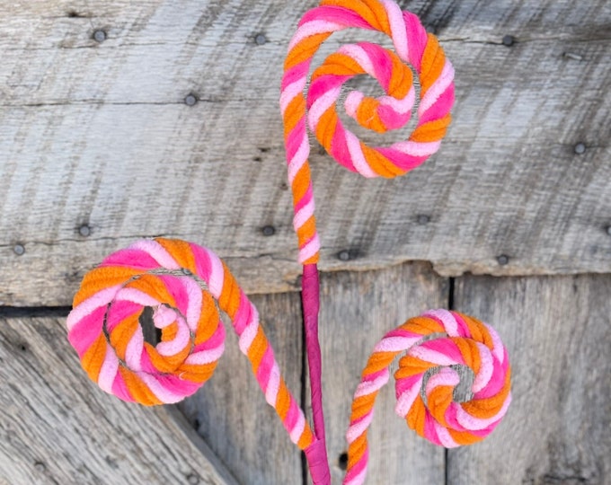 20" Pink Orange Stripe Spiral Curly Spray, Easter Decor, Wreath Spray, Pink Orange Wreath Swirls, Curly Spray, 63453BTOR