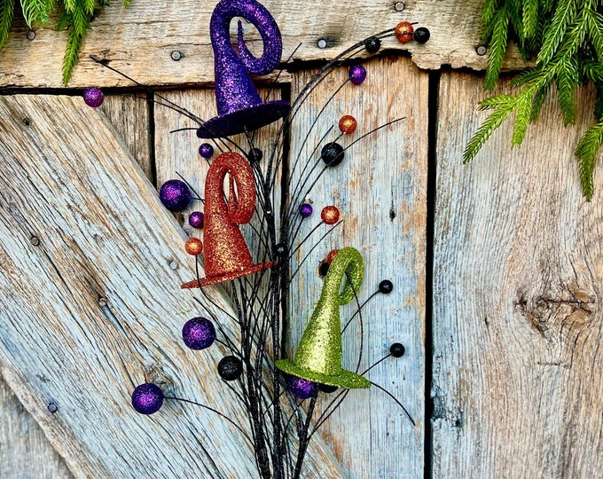 31" Witch Hat Glittered Spray, Halloween Spray, Halloween Floral Spray, Halloween Decor, Witch Decor, 52296HAL
