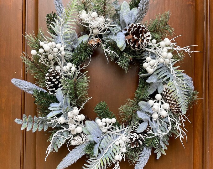 24" Mixed Pinecone Wreath, Artificial Pine Wreath, Wreath Supply, Christmas Front Door, Christmas Wreath, Flocked Wreath,Pine Wreath