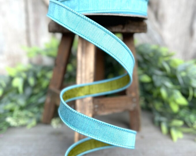 3/4” Light Blue Green Ribbon, Farrisilk ribbon, wired ribbon, Spring Ribbon, Blue Ribbon, Light Blue ribbon, Spring Greenery, RK595-16