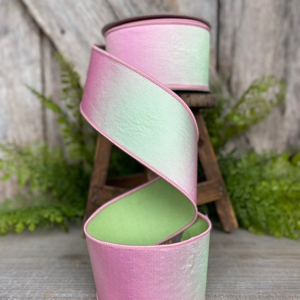 2.5" Pink Green Prismatic Ribbon, Farrisilk RIbbon, Pink Wired RIbbon, SPring Ribbon, 2 Tone Ribbon, Ombre Ribbon, Designer Ribbon, RK565-14
