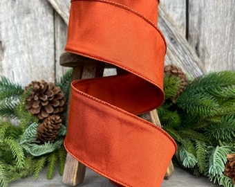 2.5" Orange Cinnamon Taffeta Ribbon, Farrisilk Ribbon, Wired Ribbon, Fall Ribbon, Fall Wreath Supply, Designer Ribbon, Rusted Orange Ribbon