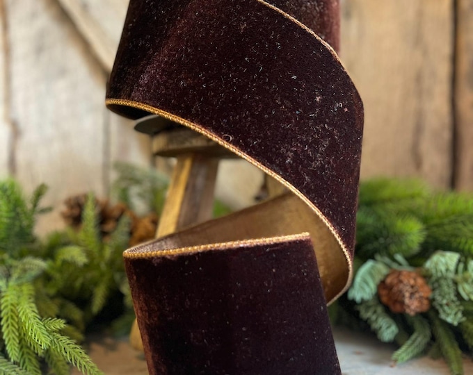 4” Chocolate Velvet Ribbon, Farrisilk ribbon, designer ribbon, Brown Velvet RIbbon, Christmas Ribbon, Woodsy Christmas Decor, RV003-23