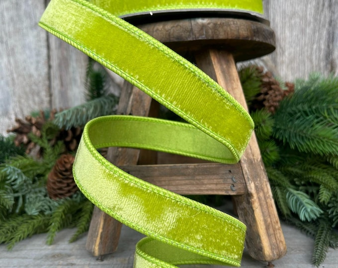 1" Apple Green Velvet Ribbon, Farrisilk Ribbon, Velvet RIbbon, Halloween Ribbon, Christmas RIbbon, Lime Green Velvet Ribbon, RG008-69