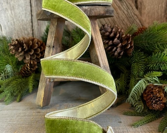 1" Moss Green Velvet Ribbon, Lime Green Velvet Ribbon, Wired Ribbon, Christmas Ribbon, Christmas Decor, 1 inch Velvet Ribbon