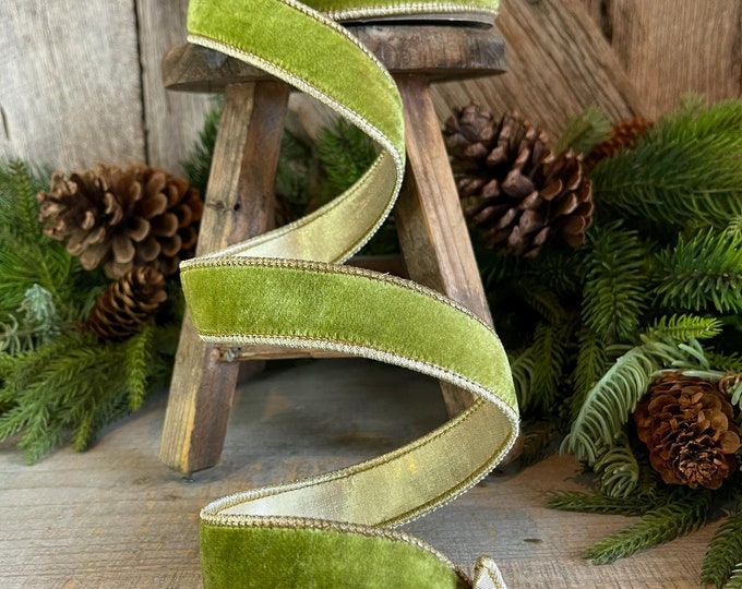 1" Moss Green Velvet Ribbon, Lime Green Velvet Ribbon, Wired Ribbon, Christmas Ribbon, Christmas Decor, 1 inch Velvet Ribbon