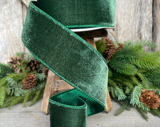 2.5" Dark Pine Velvet Ribbon, Farrisilk Ribbon, Green Velvet Ribbon, Dark Green Ribbon, Christmas Ribbon, velvet ribbon, RV002-38