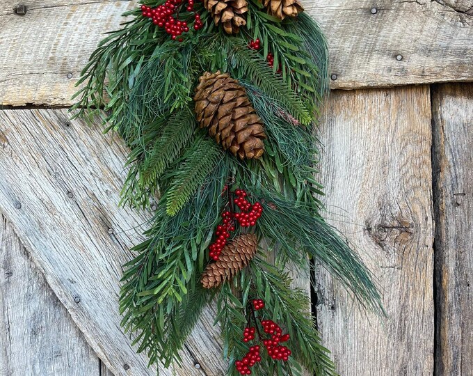 30" Pine Teardrop Swag, Christmas Swag, Front Door Swag, Pinecone Swag, Berry Swag, Artificial Pine Swag