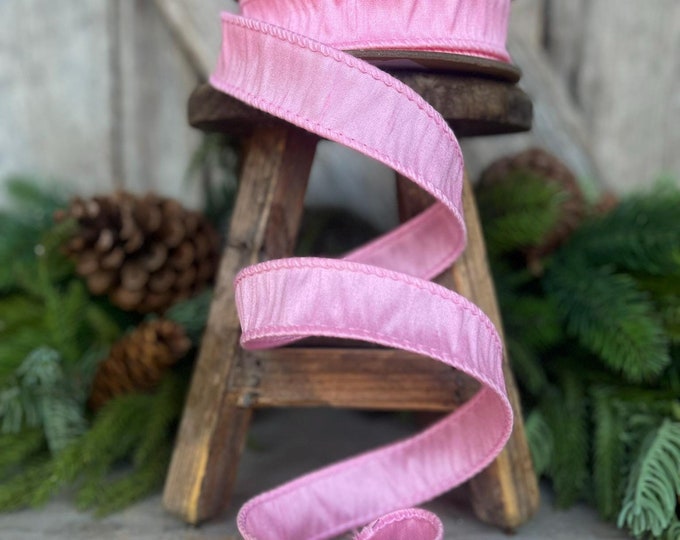 1" Pink Dupioni Ribbon, Wired Ribbon, Narrow Ribbon, Skinny Ribbon, Ribbon for Bows, Pink Ribbon, Dupioni Ribbon,Chistmas Ribbon