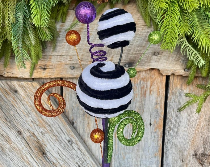 16" Black White Ball Spray, Halloween, Black White Ball Pick Spray, Wreath Supply, Craft Supply, Floral Pick, Black White Spray, 52585HAL