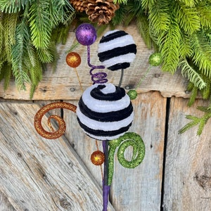 16&quot; Black White Ball Spray, Halloween, Black White Ball Pick Spray, Wreath Supply, Craft Supply, Floral Pick, Black White Spray, 52585HAL
