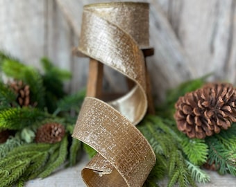 2.5" Platinum Graphic Glitter Ribbon, Farrisilk, Gold Ribbon,  Christmas Tree Ribbon, Wreath RIbbon, Wired Ribbon, Christmas Ribbon