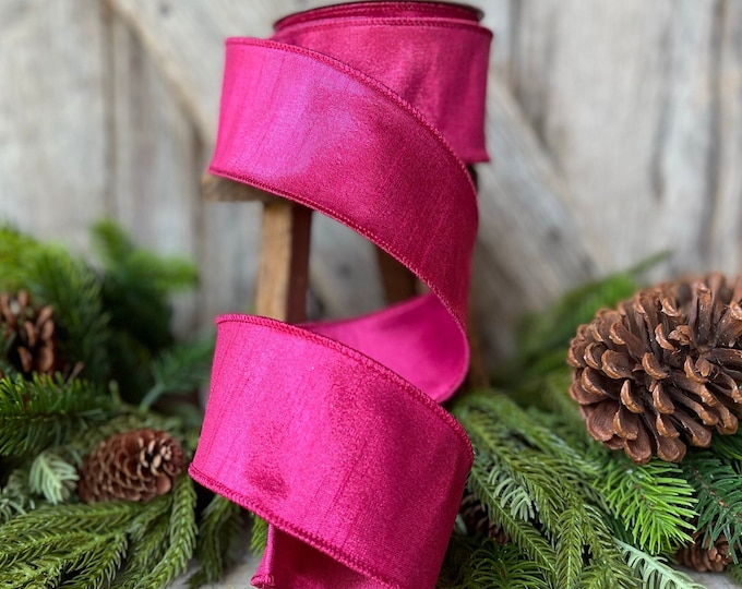 2.5" Hot Pink Luster Ribbon, Farrisilk ribbon, Wired Ribbon, Hot Pink Ribbon, Christmas Ribbon, Pink Christmas Ribbon, Bright Pink Ribbon