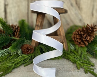 1" White Wired Satin Ribbon, Farrisilk Ribbon, Satin Ribbon, Designer Ribbon, White Ribbon, 1 inch ribbon, Craft Supply, Floral Supply