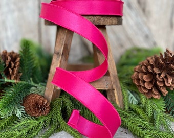 1" Hot Pink Wired Satin Ribbon, Farrisilk Ribbon, Satin Ribbon, Designer Ribbon, Pink Ribbon, 1 inch ribbon, Craft Supply, Floral Supply