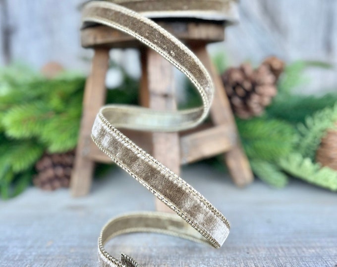 3/4” Mink Velvet Ribbon, Farrisilk ribbon, Velvet ribbon, Christmas Ribbon, Wired Ribbon, wood ribbon, Velvet ribbon, Christmas tree ribbon