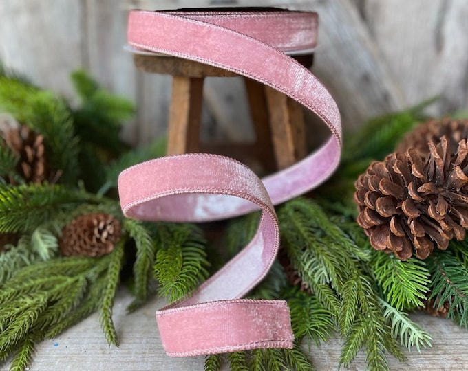 1" Pink Velvet Luster Ribbon, Farrisilk, Wired Velvet Ribbon, Christmas Velvet Ribbon, Pink Velvet Ribbon, Pink Velvet,Pink Christmas Ribbon