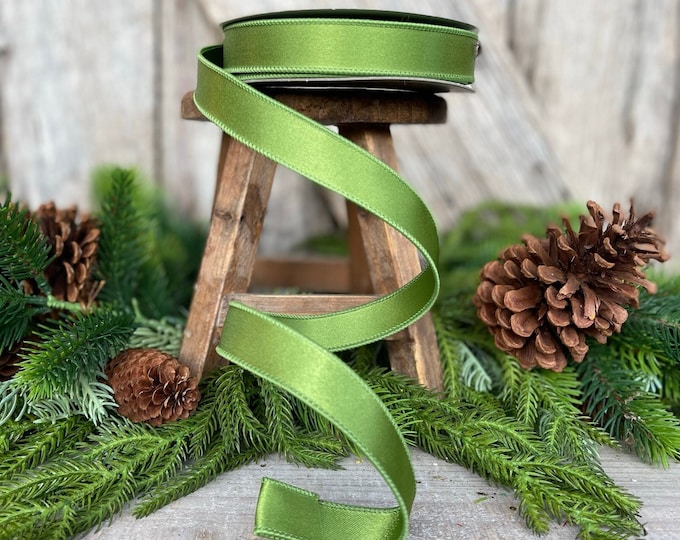 1" Forest Green Satin Ribbon, Farrisilk Ribbon, Wired Ribbon, Christmas RIbbon, Christmas RIbbon for Bows, Moss Green Ribbon, Olive Green