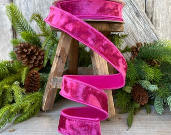 1” Hot Pink Silky Velvet, Velvet Luster, Farrisilk Velvet, Pink Velvet Ribbon, Hot Pink Ribbon, wired ribbon, velvet ribbon, 10 yards