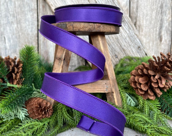 1" Purple Wired Ribbon, Farrisilk Ribbon, Satin Ribbon, Designer Ribbon, Purple Ribbon, Craft Supply, Floral Supply, Halloween Ribbon