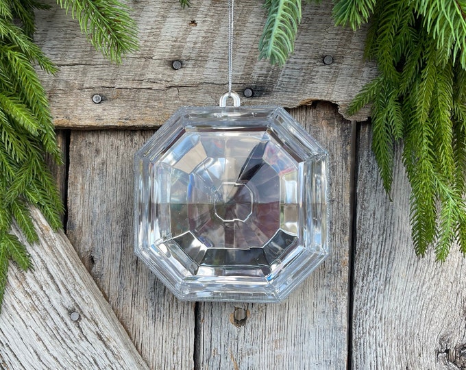6" Clear Square Jewel, Christmas Jewel Ornament, Crystal Clear Gem Ornament, Christmas Ornament, Clear Diamond Christmas Ornament