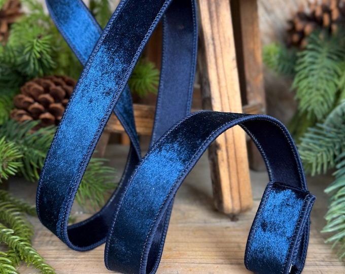1" Navy Blue Velvet Ribbon, Farrisilk Ribbon, Silky Velvet Ribbon, RS293-21