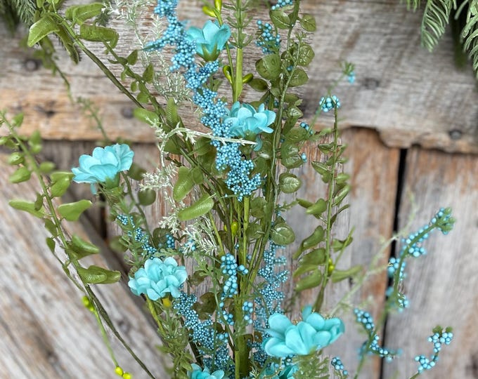 28" Teal Blue Wildflower Spray, Teal Floral, Aqua Floral, Turquoise Floral, Floral Filler, Wreath Supply, Floral Supply, 63737BL