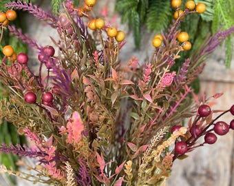 20" Fall Greenery Bush, Autum Plastic Greenery Bush, Wreath Filler, Fall bush, Purple autumn greenery, wreath supply, 85252