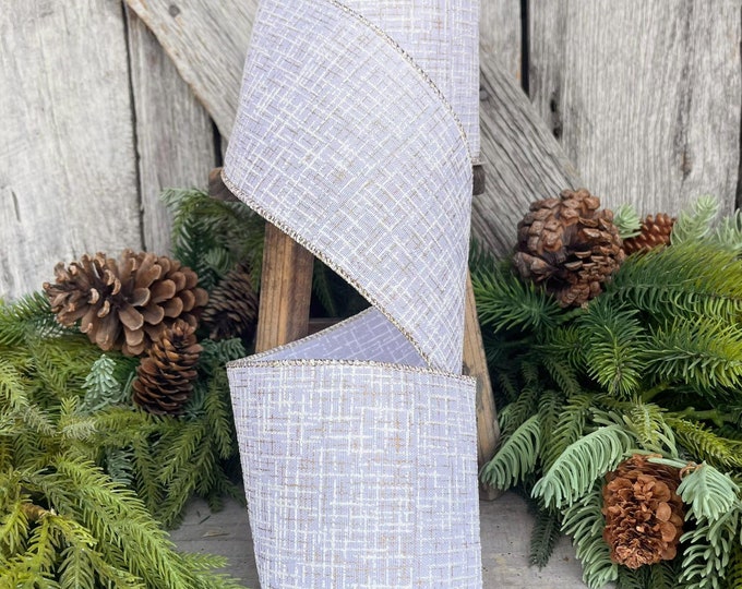 4" Ivory Gold Christmas Ribbon, 4" Ivory and Gold Striped Elegance Wired Edge, Christmas Tree RIbbon, Wired RIbbon, Elegant Ribbon