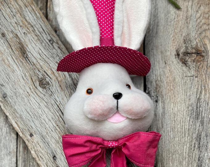 22" Hot Pink Bunny Top Hat Ornament, Easter Decor, Easter Bunny, Bunny Head, Bunny Ornament, Wreath Attachment, Wreath Supply, 63535BT