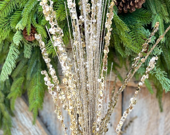 34" Champagne Gold Glitter Spray,  Gold Christmas Spray, Christmas Tree Topper Spray