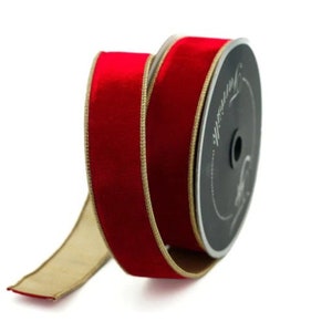1.5&quot; Red Flashy Velvet, Farrisilk Ribbon, Wired Ribbon, Red Velvet Ribbon, Red and Gold Velvet, Christmas Ribbon, Wreath Supply, Designer