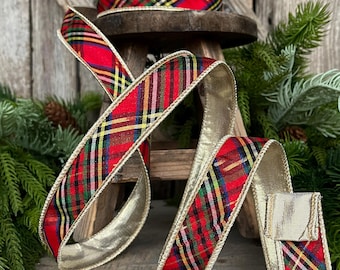 7/8" Traditional CHristmas Plaid, Wired Ribbon, Red Blue Chirstmas Plaid RIbbon, RIbbon for Treee, Christmas Plaid, 94593W-065-05F