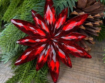 4" Red Jewel Poinsettia Ornament, Christmas Ornament, Red Jewel Ornament, Poinsettia Ornament